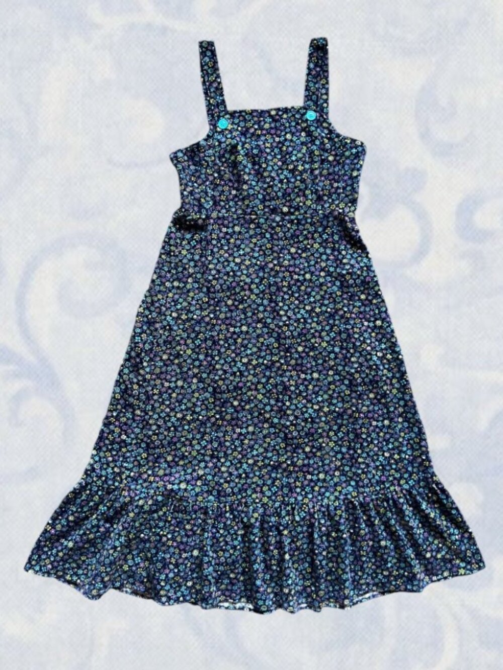 80s Floral Corduroy Pinafore Dress